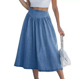 Women's Basque Waist Denim Midi Skirt - Cupshe - Medium - Blue